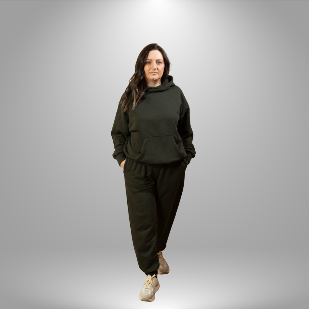 Oversize komplet – kapuljača + džep FUME/TAMNO SIVA