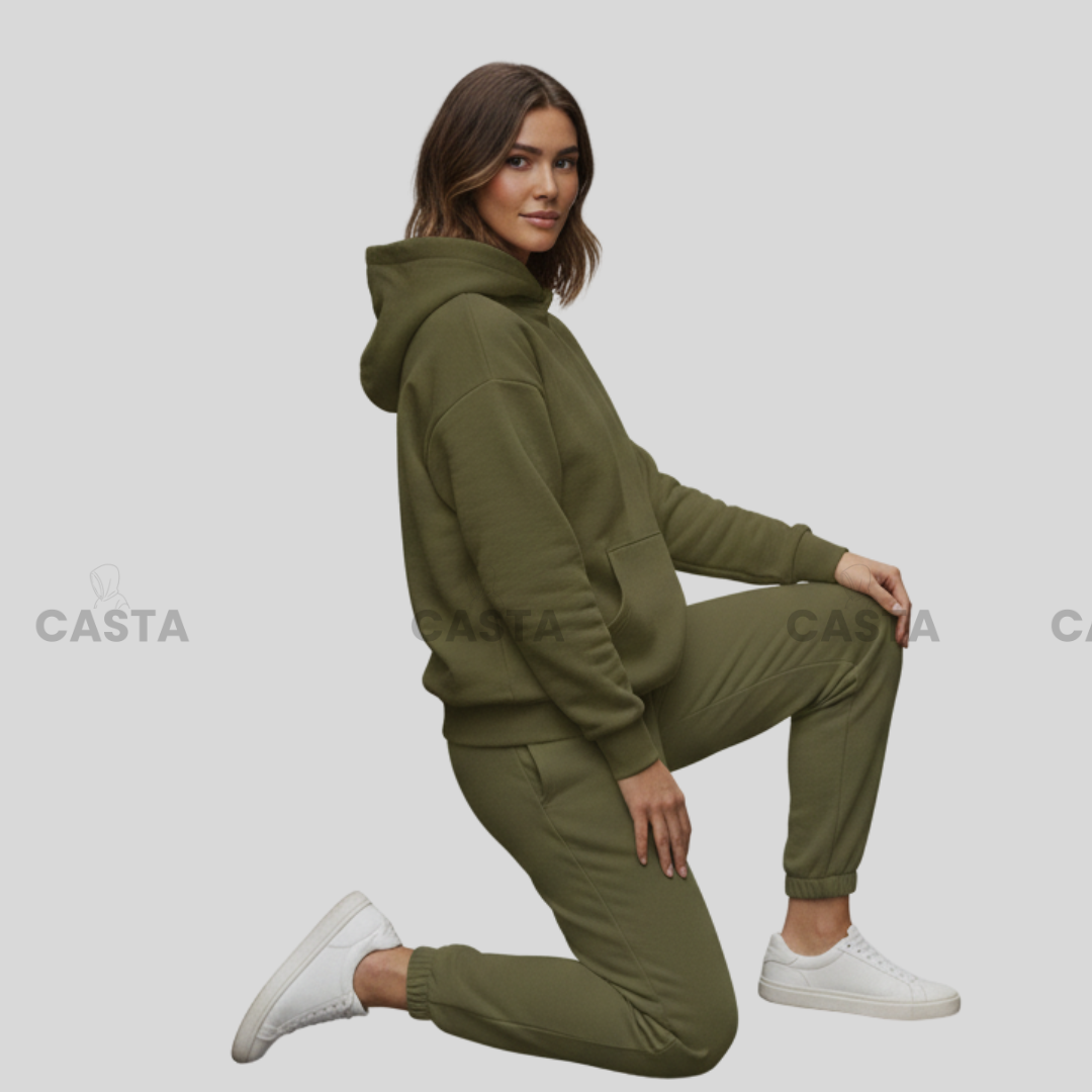 Oversize komplet – kapuljača + džep MASLINASTO ZELENA