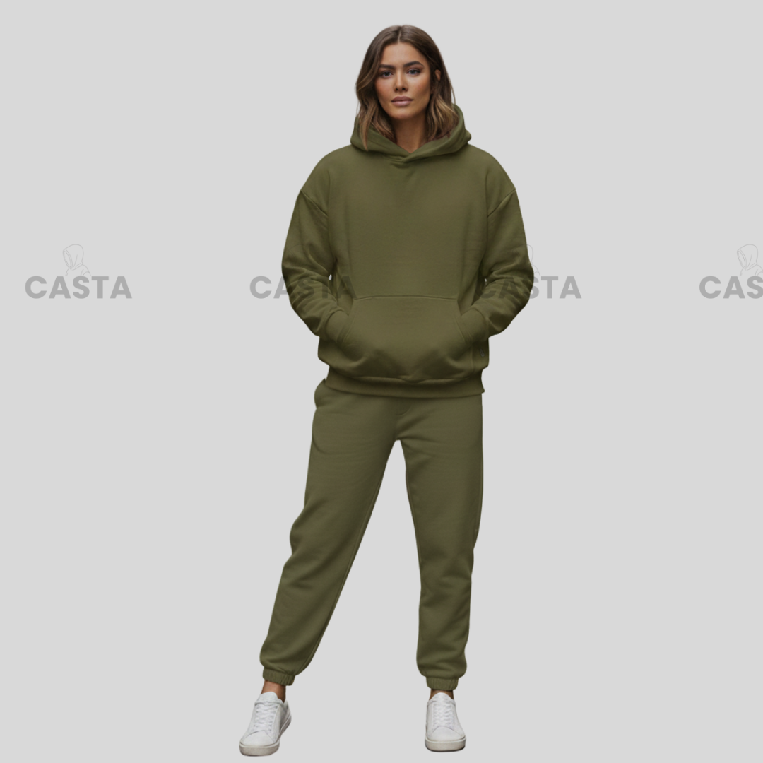 Oversize komplet – kapuljača + džep MASLINASTO ZELENA