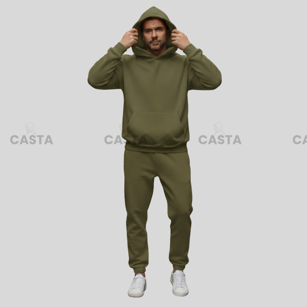 Oversize komplet – kapuljača + džep - MASLINASTO ZELENA