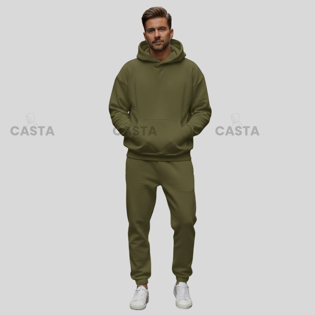 Oversize komplet – kapuljača + džep - MASLINASTO ZELENA