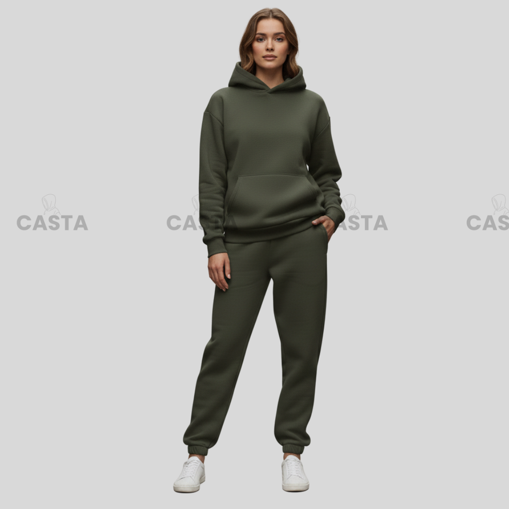 Oversize komplet – kapuljača + džep TAMNO MASLINASTI