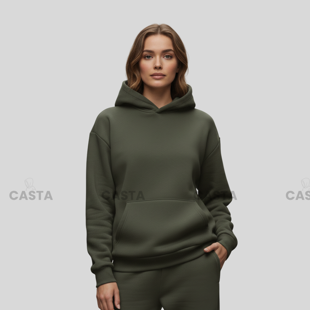 Oversize komplet – kapuljača + džep TAMNO MASLINASTI