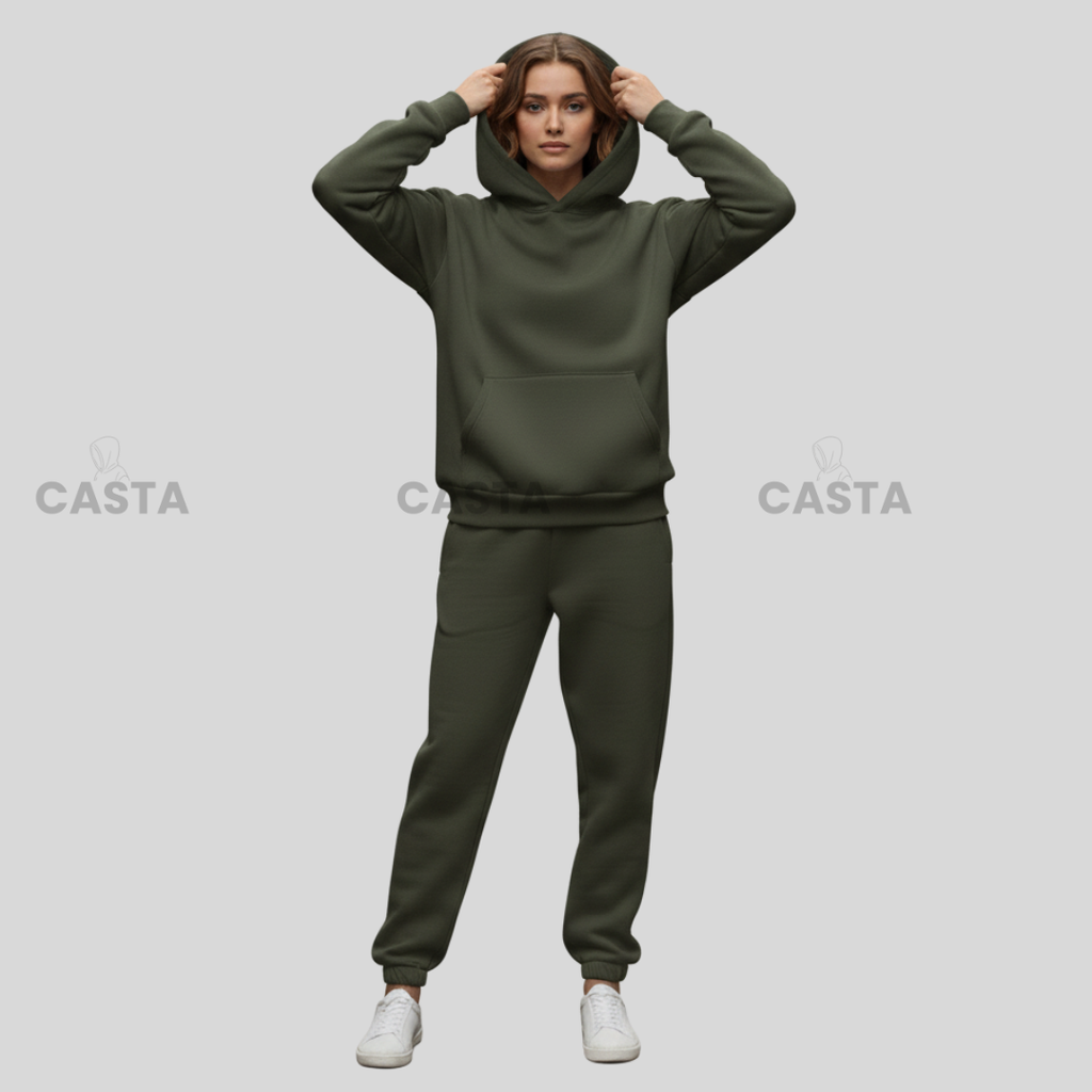 Oversize komplet – kapuljača + džep TAMNO MASLINASTI