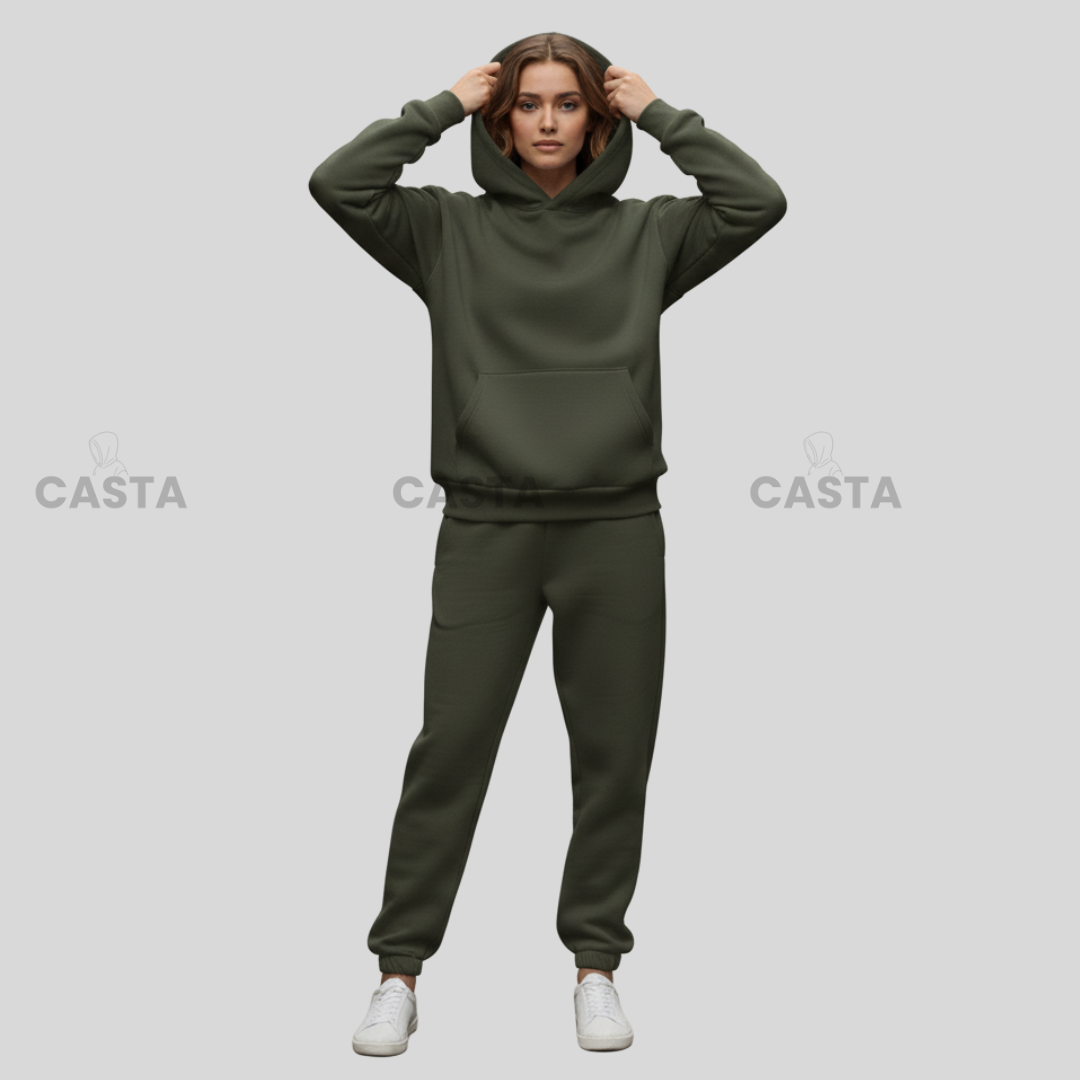 Oversize komplet – kapuljača + džep TAMNO MASLINASTI