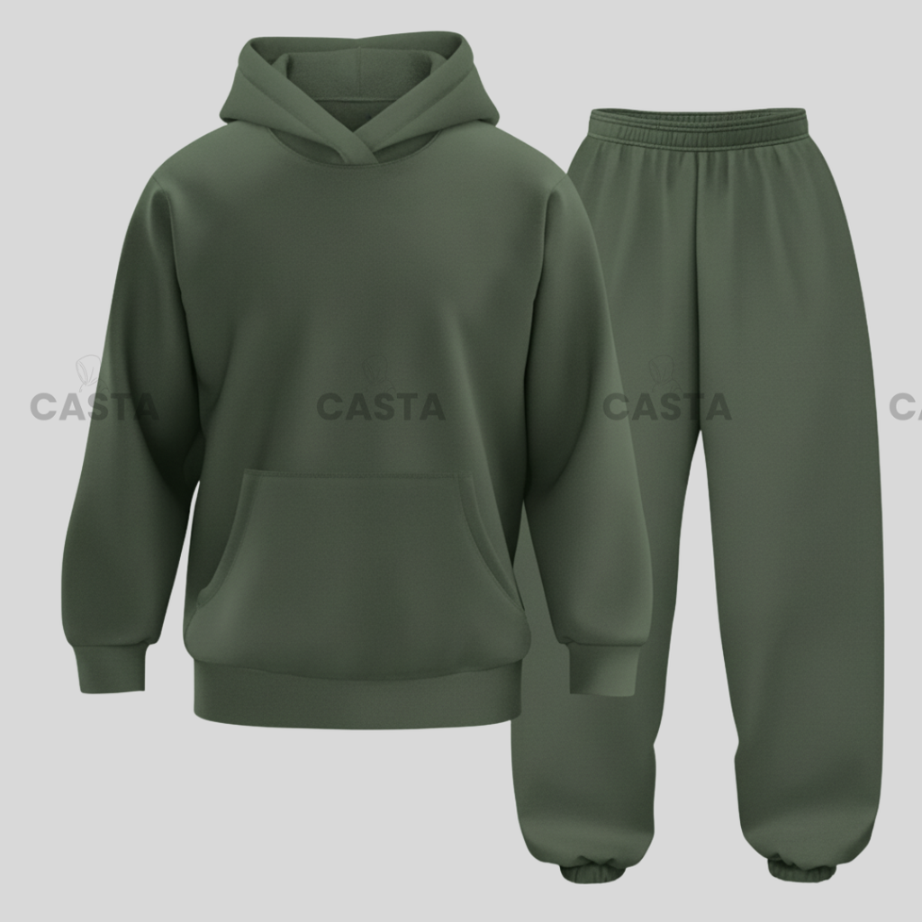 Oversize komplet – kapuljača + džep TAMNO MASLINASTA