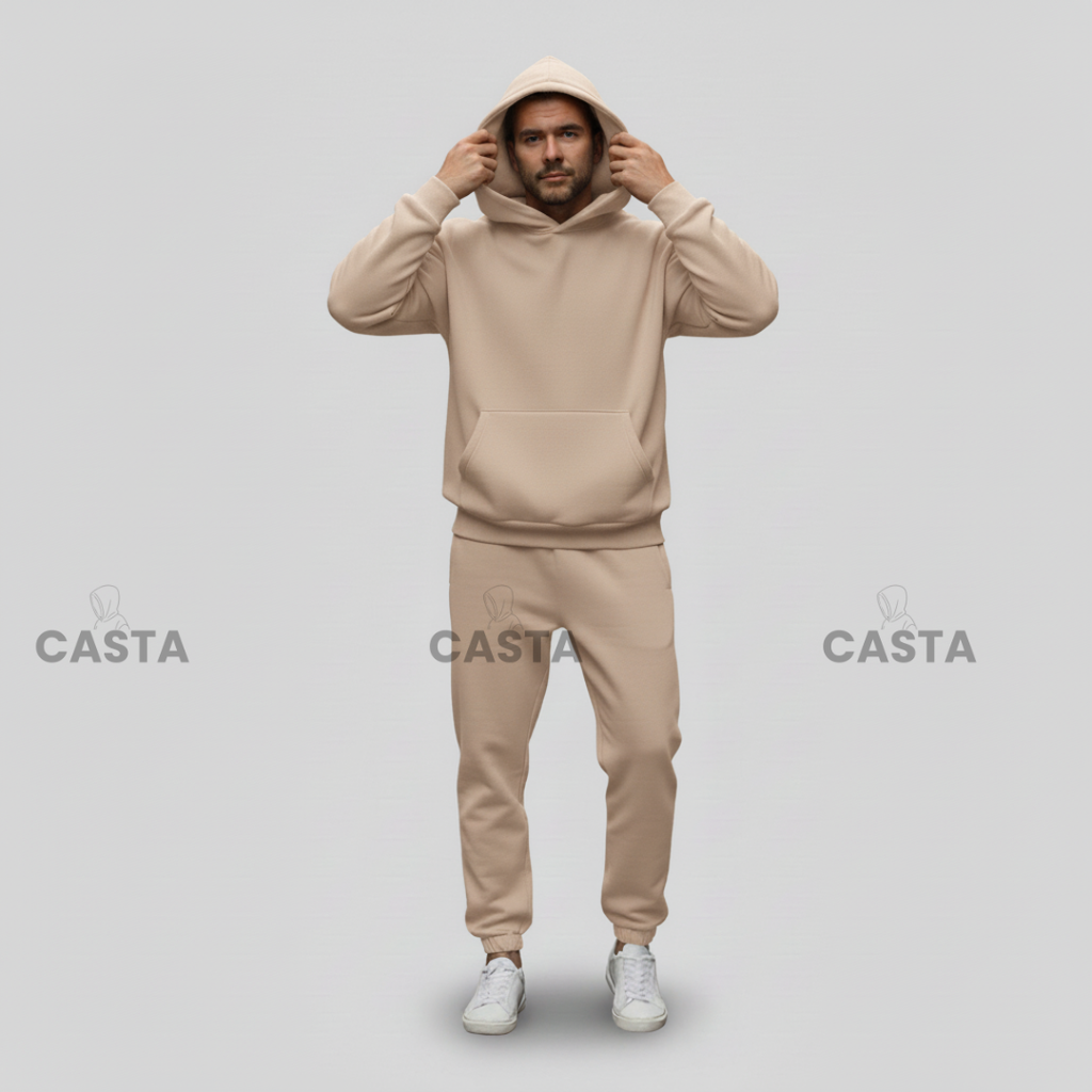 Oversize komplet – kapuljača + džep BEŽ/CAPPUCCINO