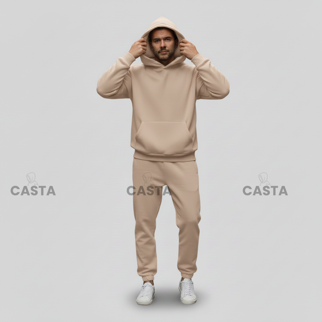 Oversize komplet – kapuljača + džep BEŽ/CAPPUCCINO