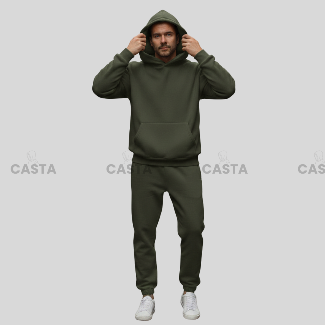 Oversize komplet – kapuljača + džep TAMNO MASLINASTA