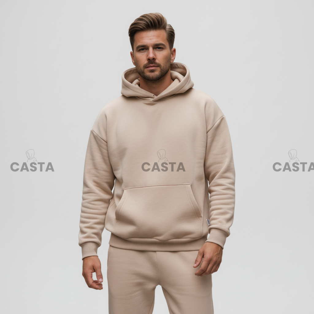 Oversize komplet – kapuljača + džep BEŽ/CAPPUCCINO