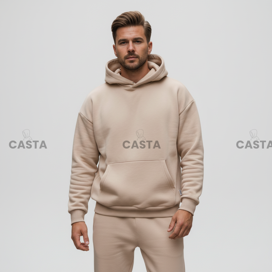 Oversize komplet – kapuljača + džep BEŽ/CAPPUCCINO