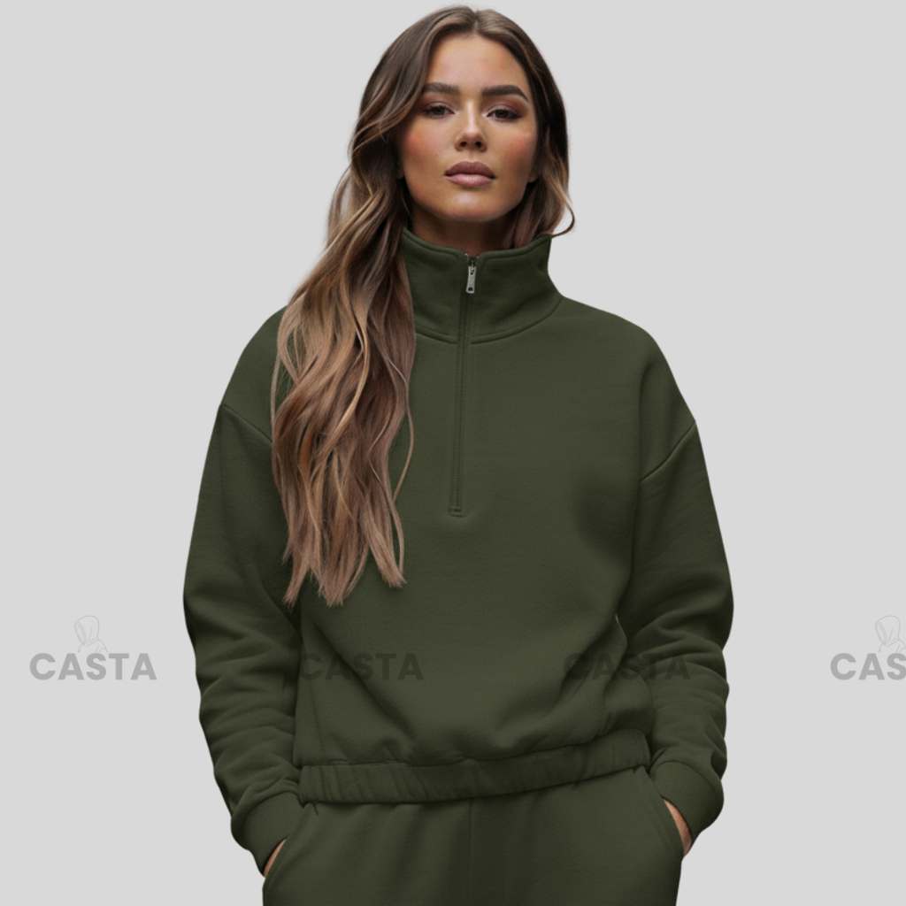 Duks sa zipom i donji deo univerzalna - TAMNO MASLINASTA