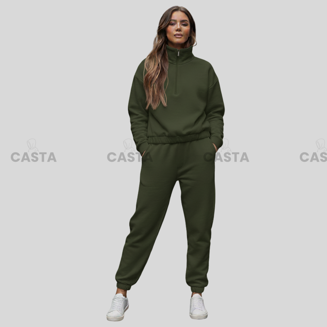 Duks sa zipom i donji deo univerzalna - TAMNO MASLINASTA