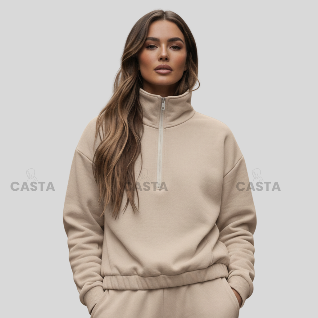 Duks sa zipom i donji deo univerzalna - BEŽ/CAPPUCCINO