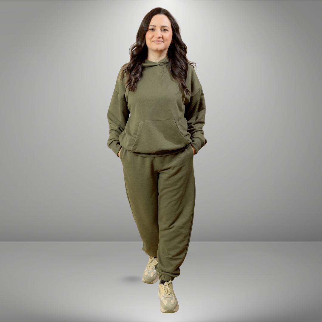 Oversize komplet – kapuljača + džep MASLINASTO ZELENA