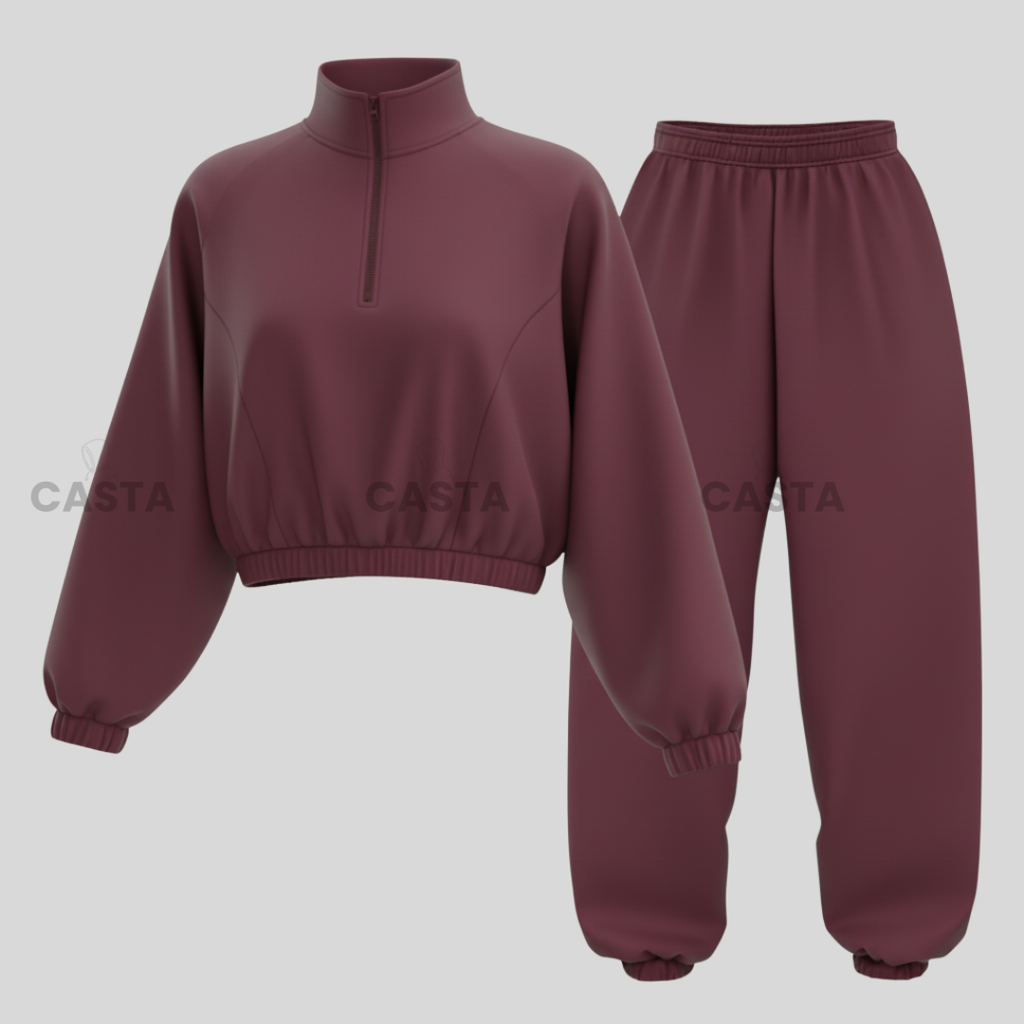 Duks sa zipom i donji deo univerzalna - BURGUNDY/BORDO