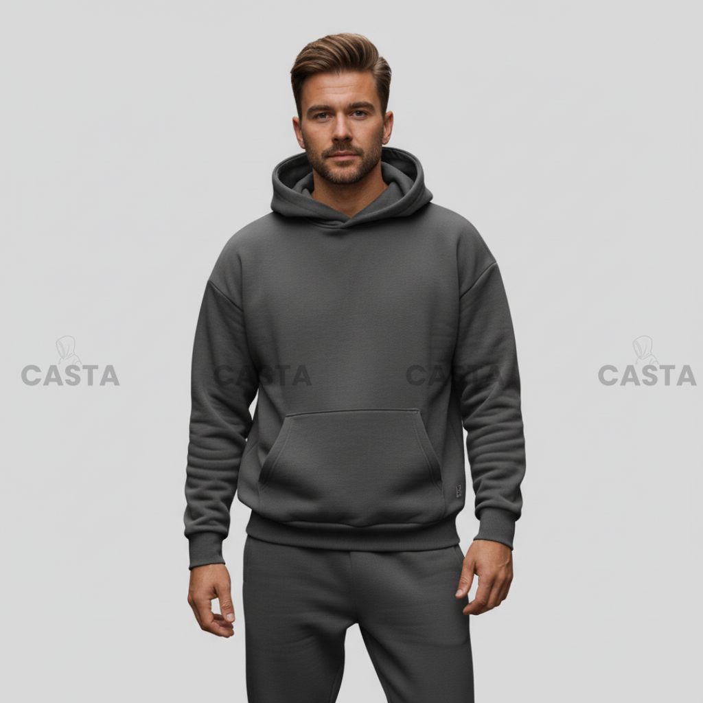 Oversize komplet – kapuljača + džep FUME/TAMNO SIVA