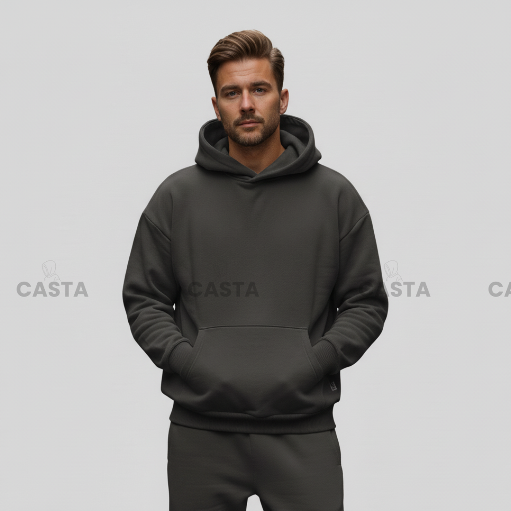 Oversize komplet – kapuljača + džep FUME/TAMNO SIVA