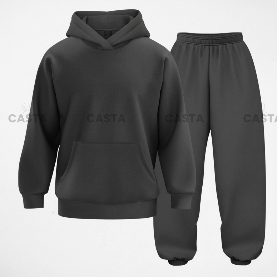 Oversize komplet – kapuljača + džep FUME/TAMNO SIVA