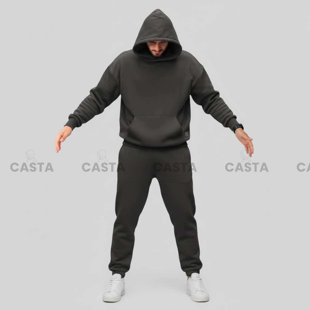 Oversize komplet – kapuljača + džep FUME/TAMNO SIVA