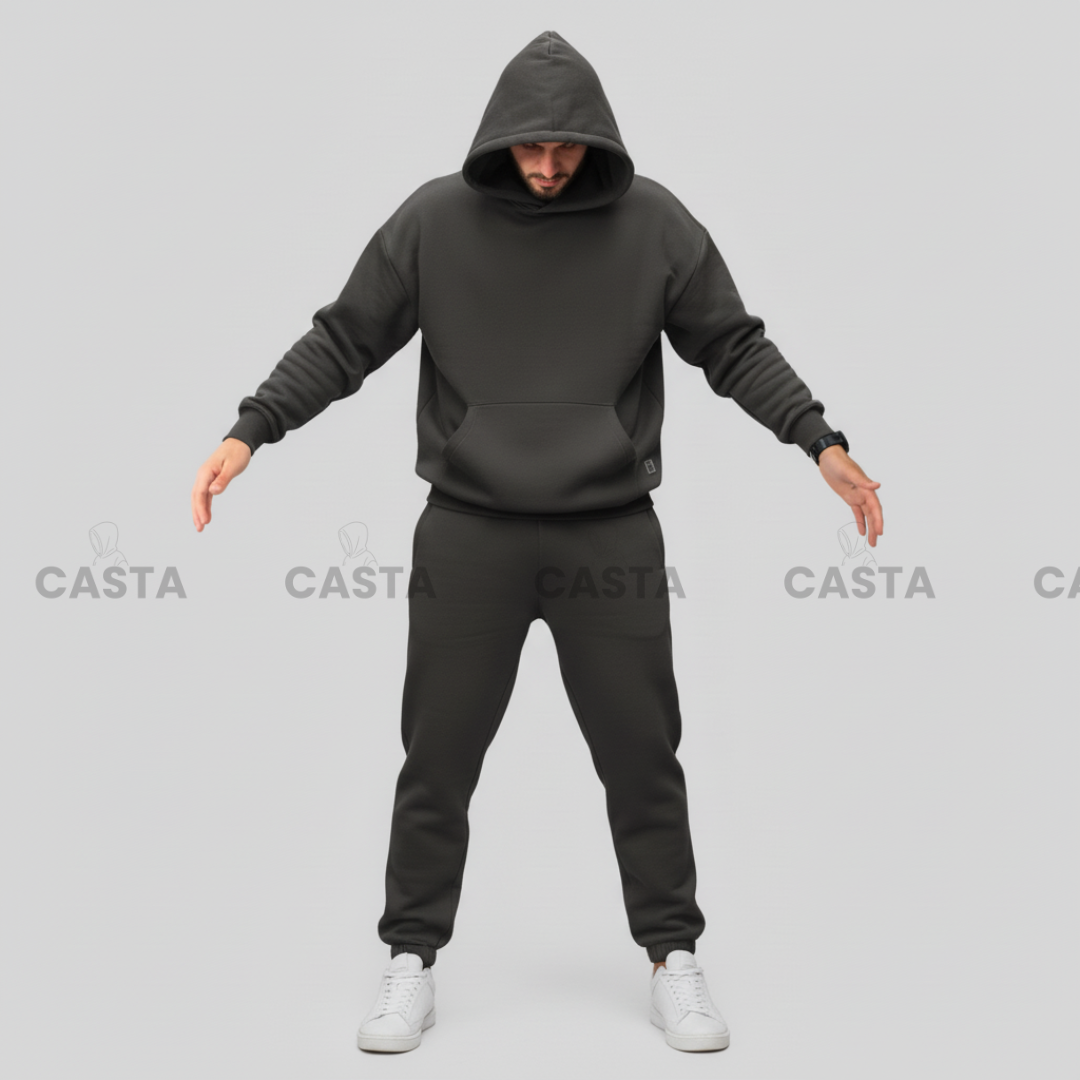 Oversize komplet – kapuljača + džep FUME/TAMNO SIVA