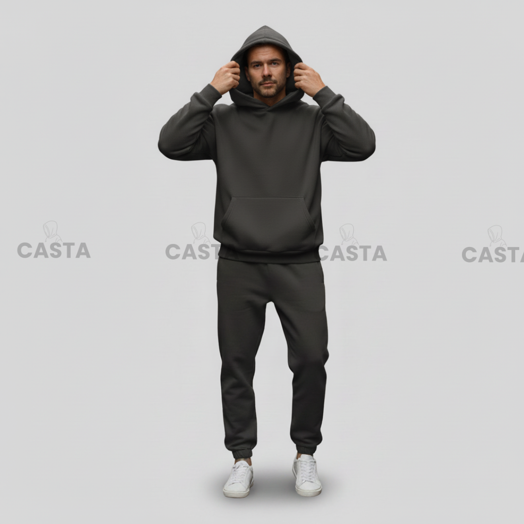 Oversize komplet – kapuljača + džep FUME/TAMNO SIVA