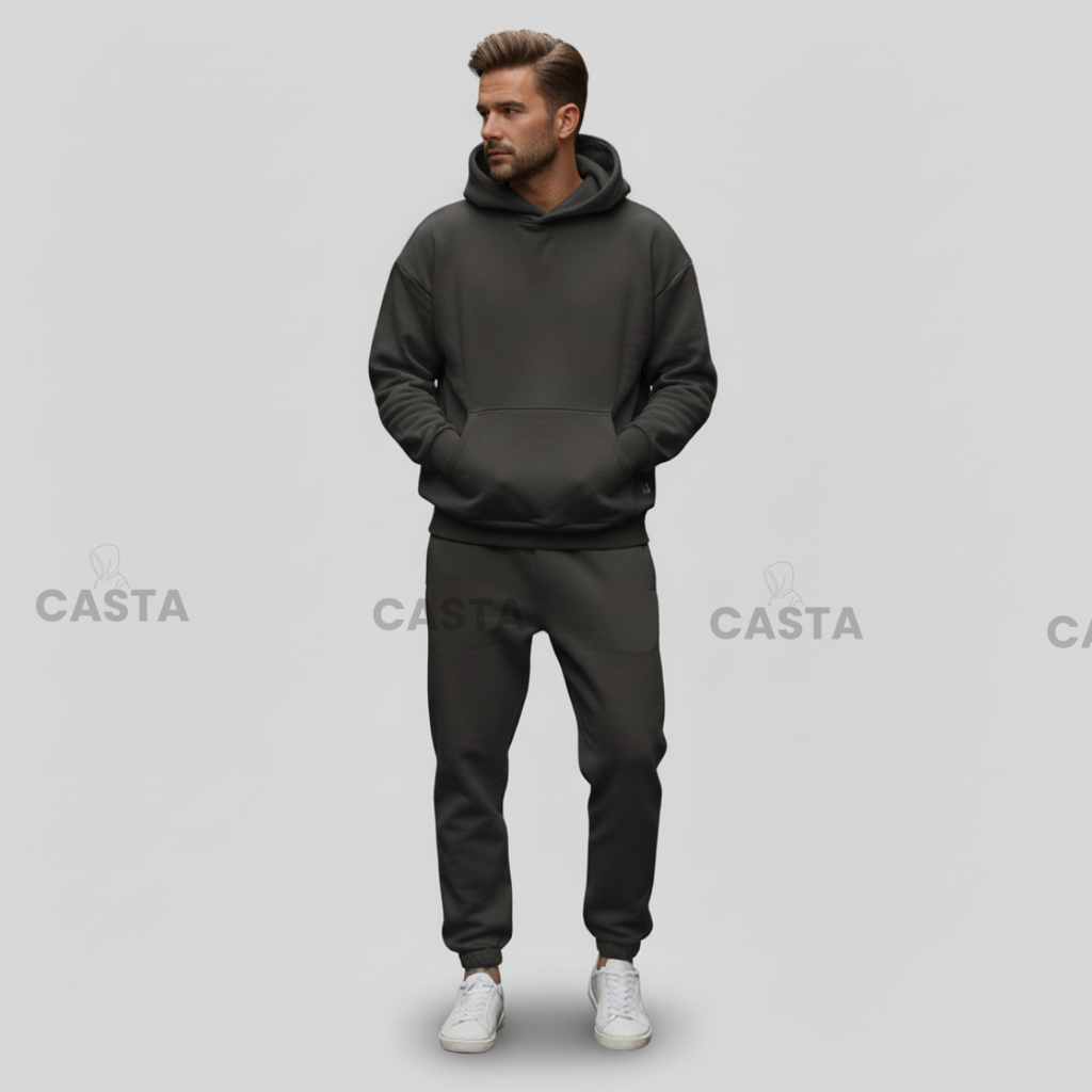 Oversize komplet – kapuljača + džep FUME/TAMNO SIVA