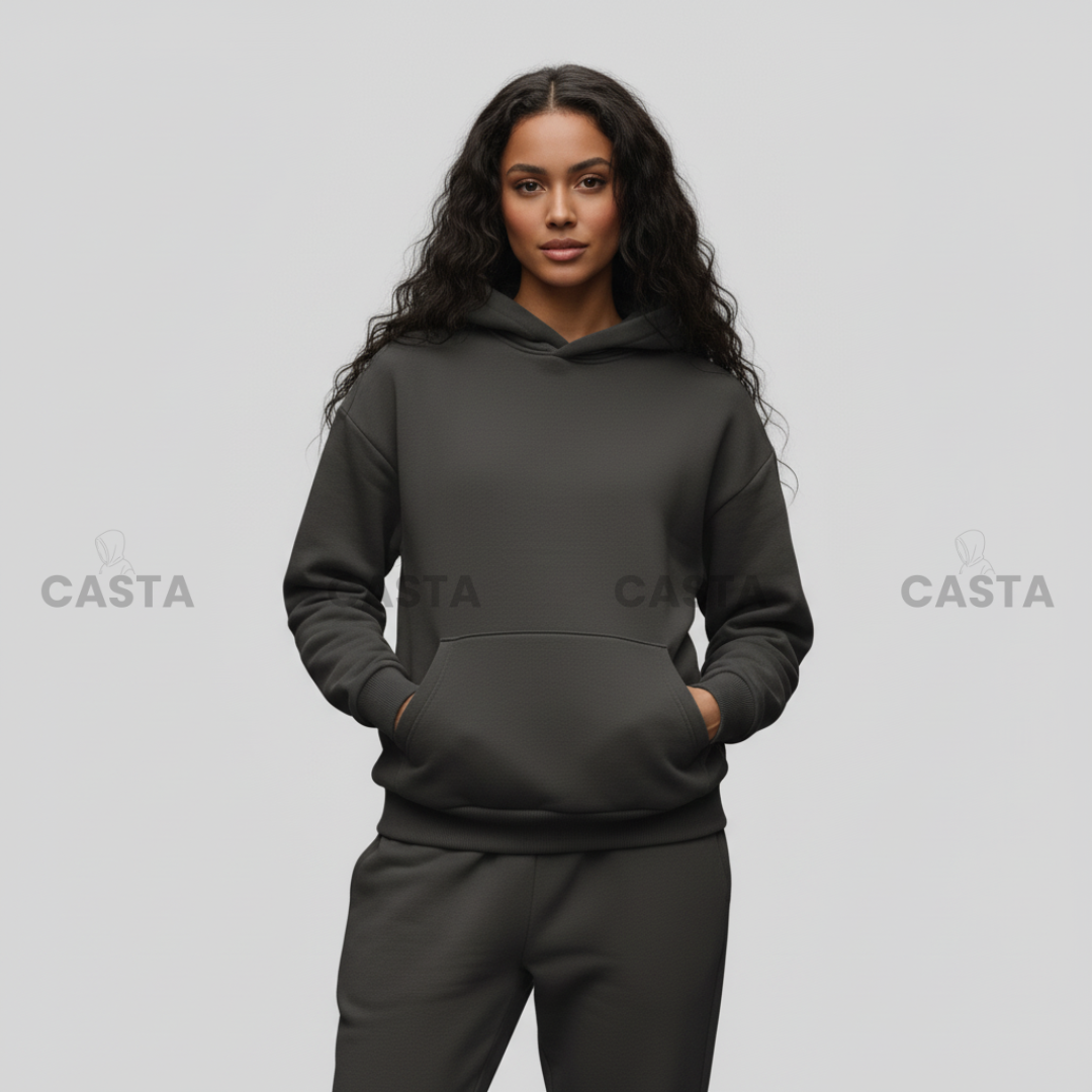 Oversize komplet – kapuljača + džep FUME/TAMNO SIVA