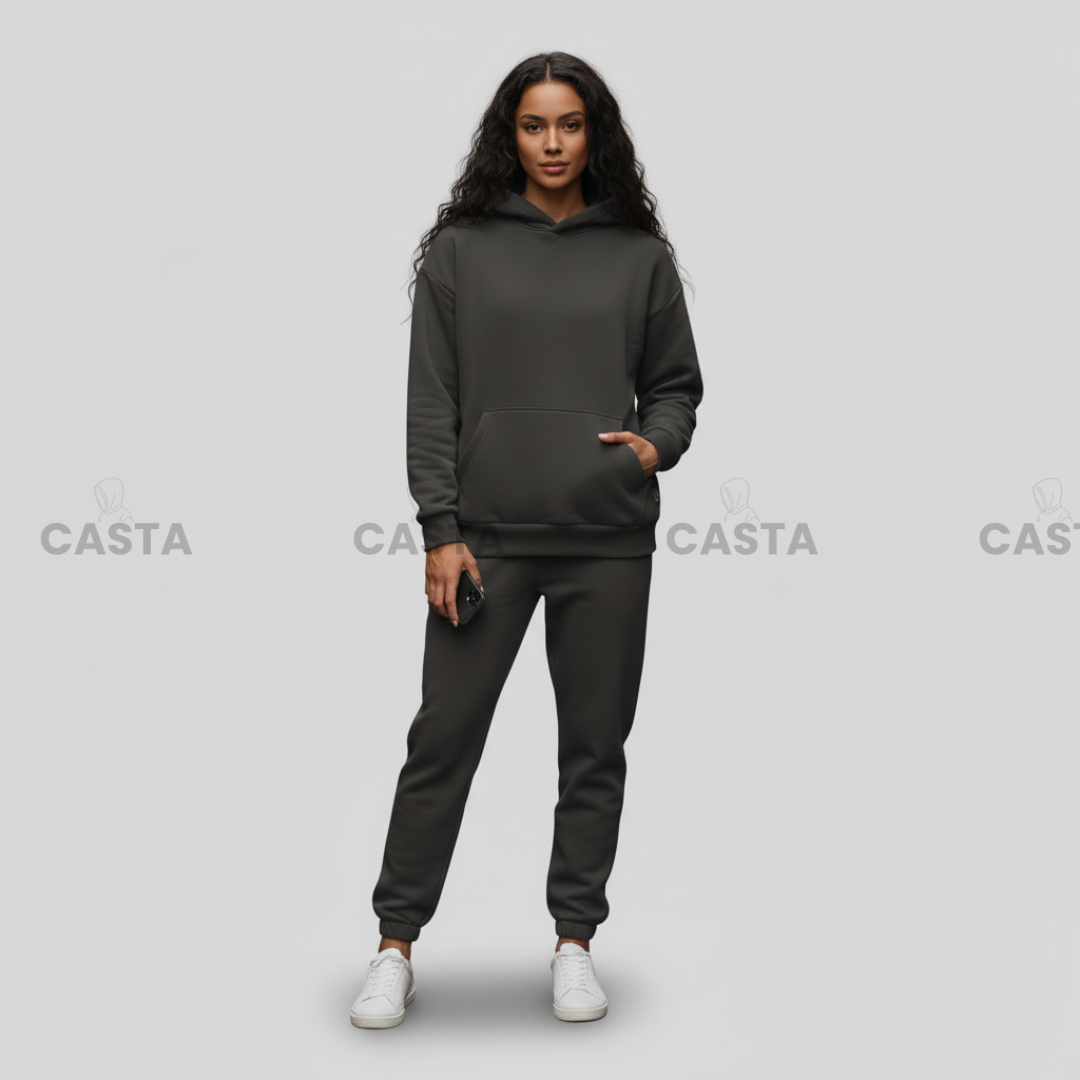 Oversize komplet – kapuljača + džep FUME/TAMNO SIVA