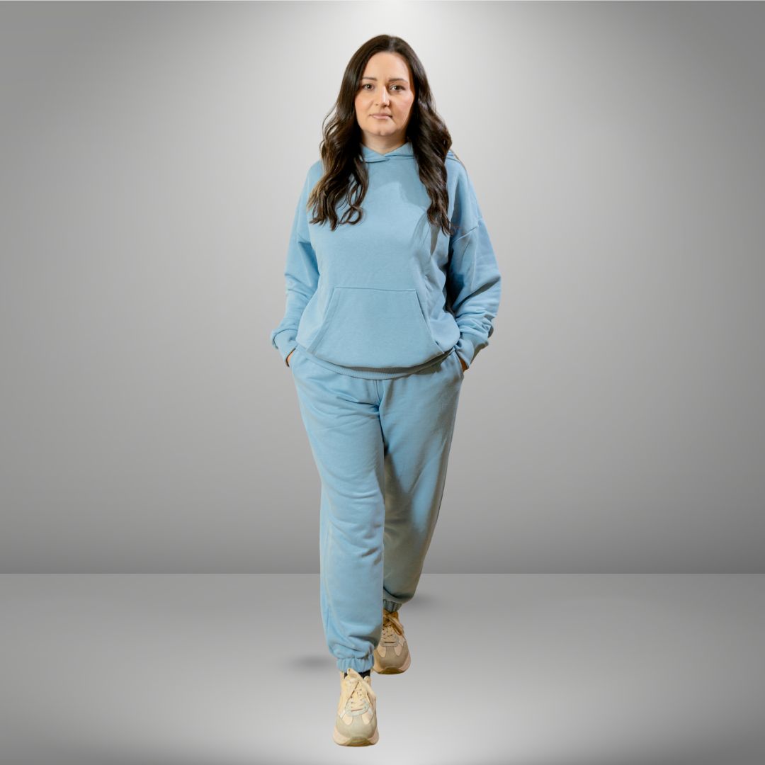 Oversize komplet – kapuljača + džep PASTEL PLAVA