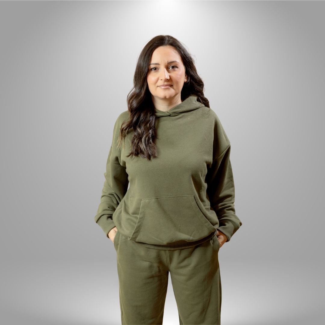 Oversize komplet – kapuljača + džep MASLINASTO ZELENA