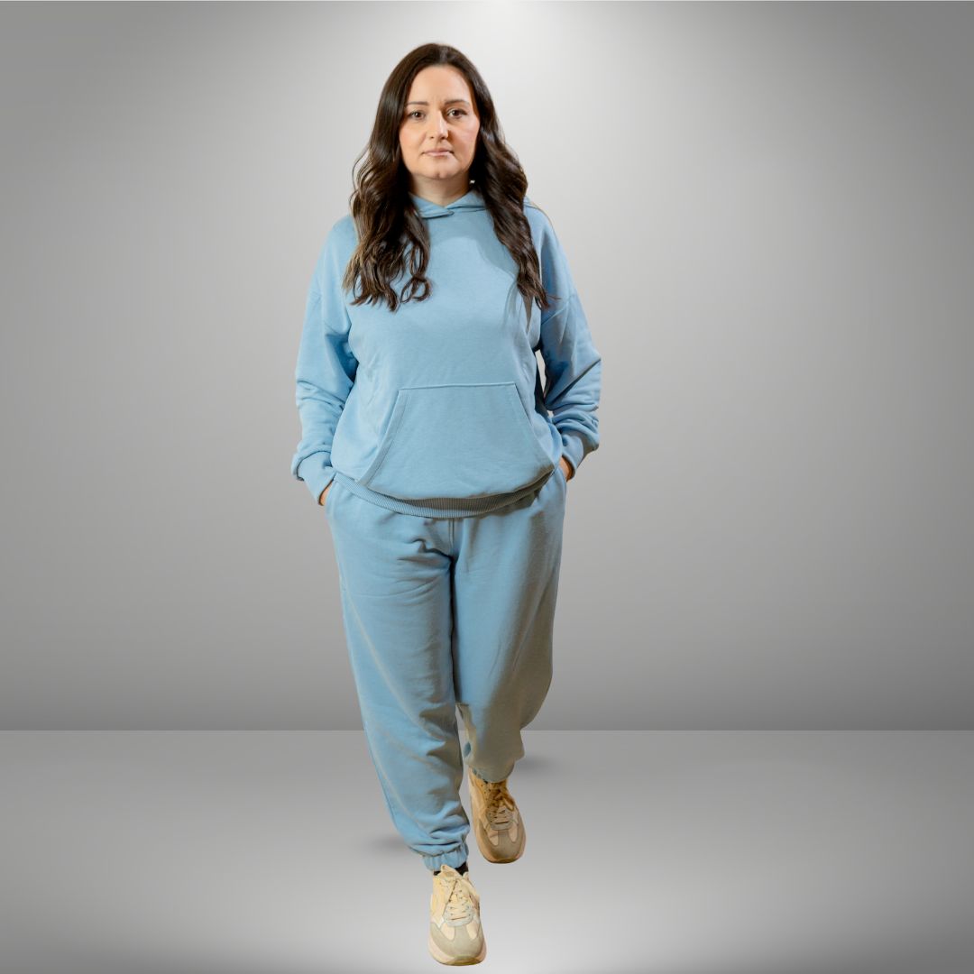 Oversize komplet – kapuljača + džep PASTEL PLAVA