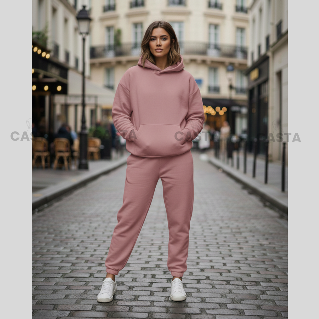 Oversize komplet – kapuljača + džep PRLJAVO ROZE