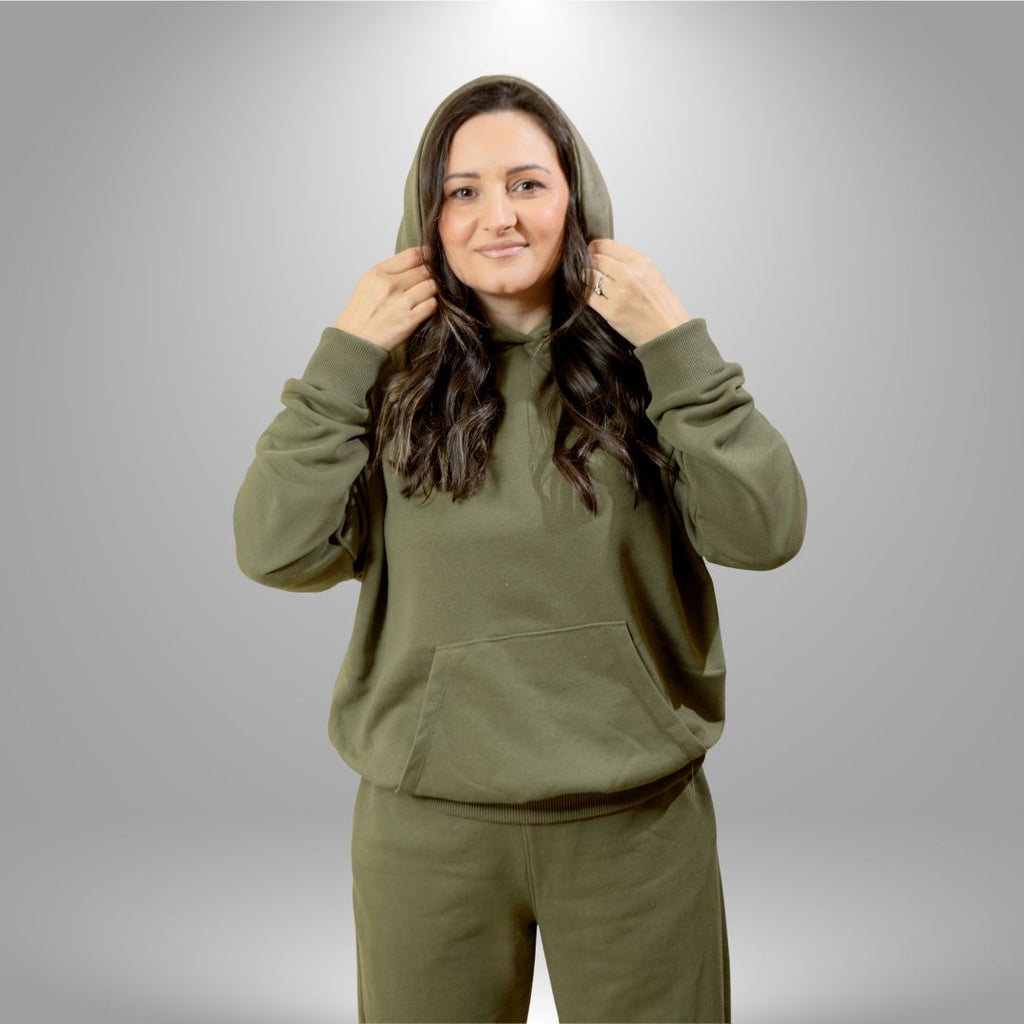 Oversize komplet – kapuljača + džep MASLINASTO ZELENA