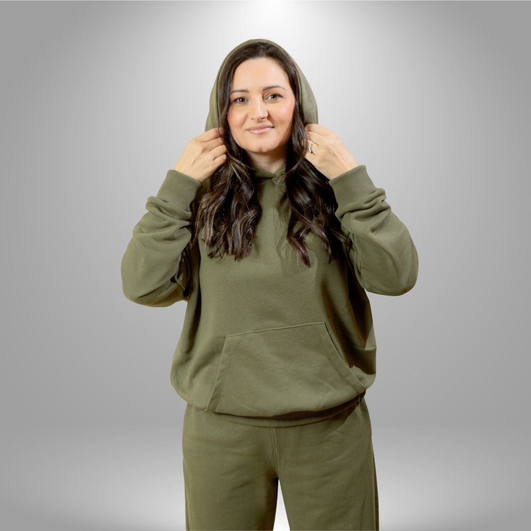 Oversize komplet – kapuljača + džep MASLINASTO ZELENA