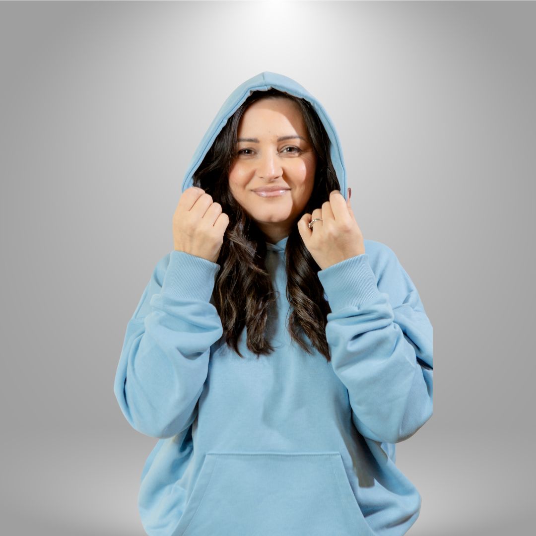 Oversize komplet – kapuljača + džep PASTEL PLAVA