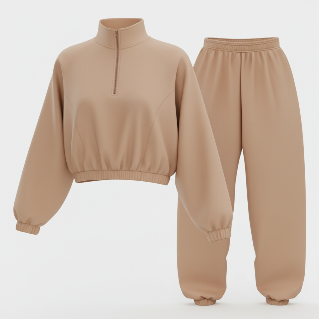 Duks sa zipom i donji deo univerzalna - BEŽ/CAPPUCCINO