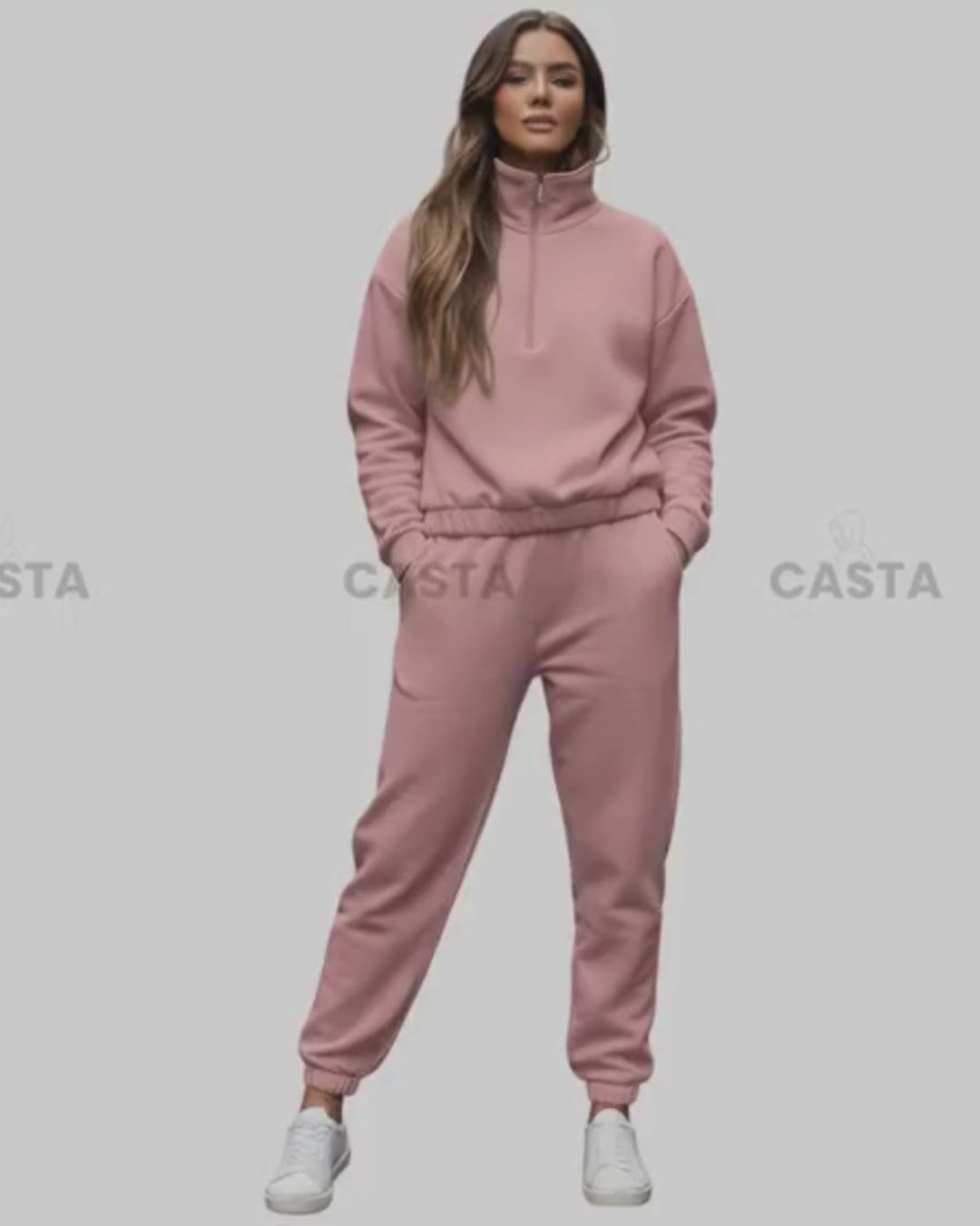 Duks sa zipom i donji deo univerzalna - PRLJAVO ROZE