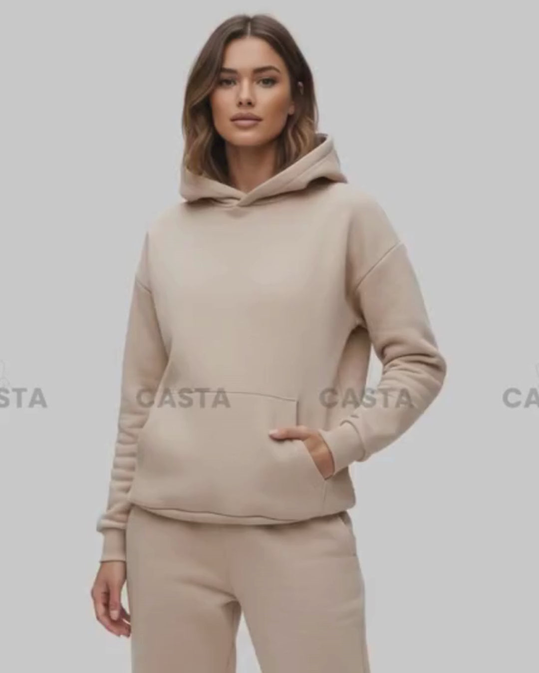 Oversize komplet – kapuljača + džep  BEŽ/KAPUĆINO