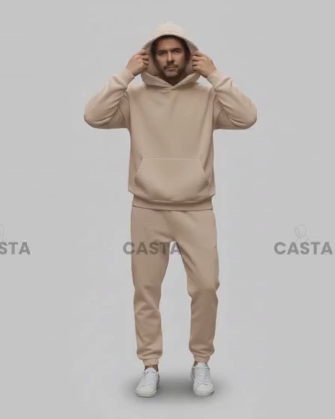 Oversize komplet – kapuljača + džep BEŽ/CAPPUCCINO