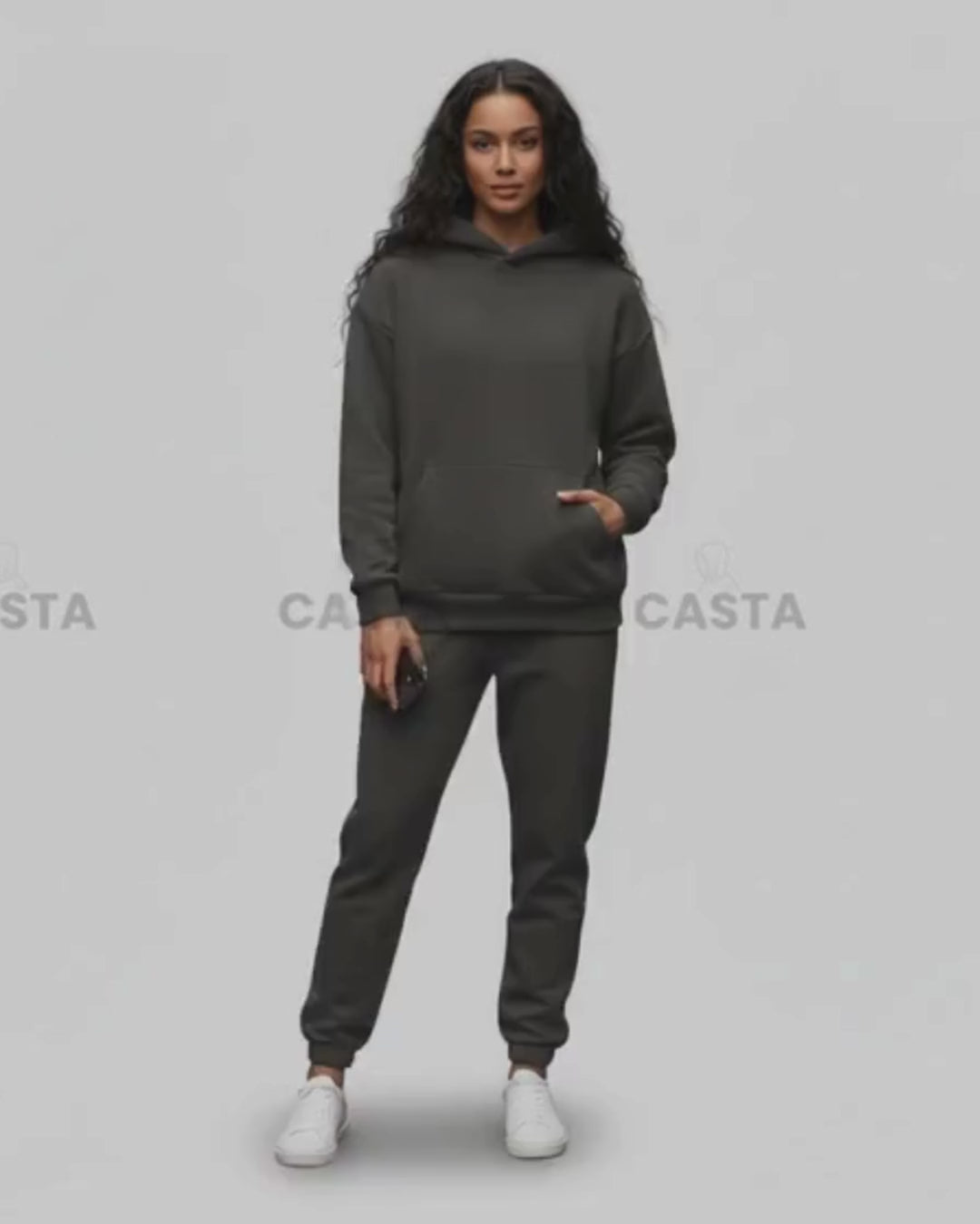 Oversize komplet – kapuljača + džep FUME/TAMNO SIVA